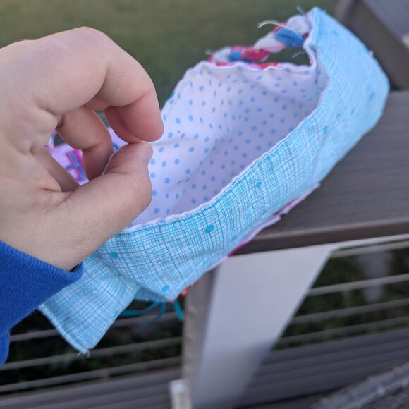 Handmade Peppa Pig Cloth Purse with Button and Ribbon Accents and Braided Strap - Picture 5 of 5